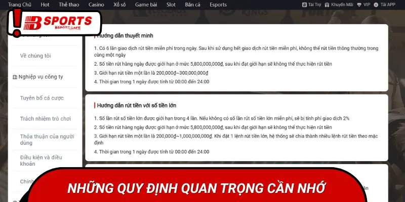 Các điều khoản liên quan đến giao dịch rút tiền Bsports mà bạn cần nhớ